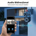 Camera Supraveghere WiFi Tripla cu 2 Alarme, PTZ Ultra HD – IP66, Vedere Nocturnă