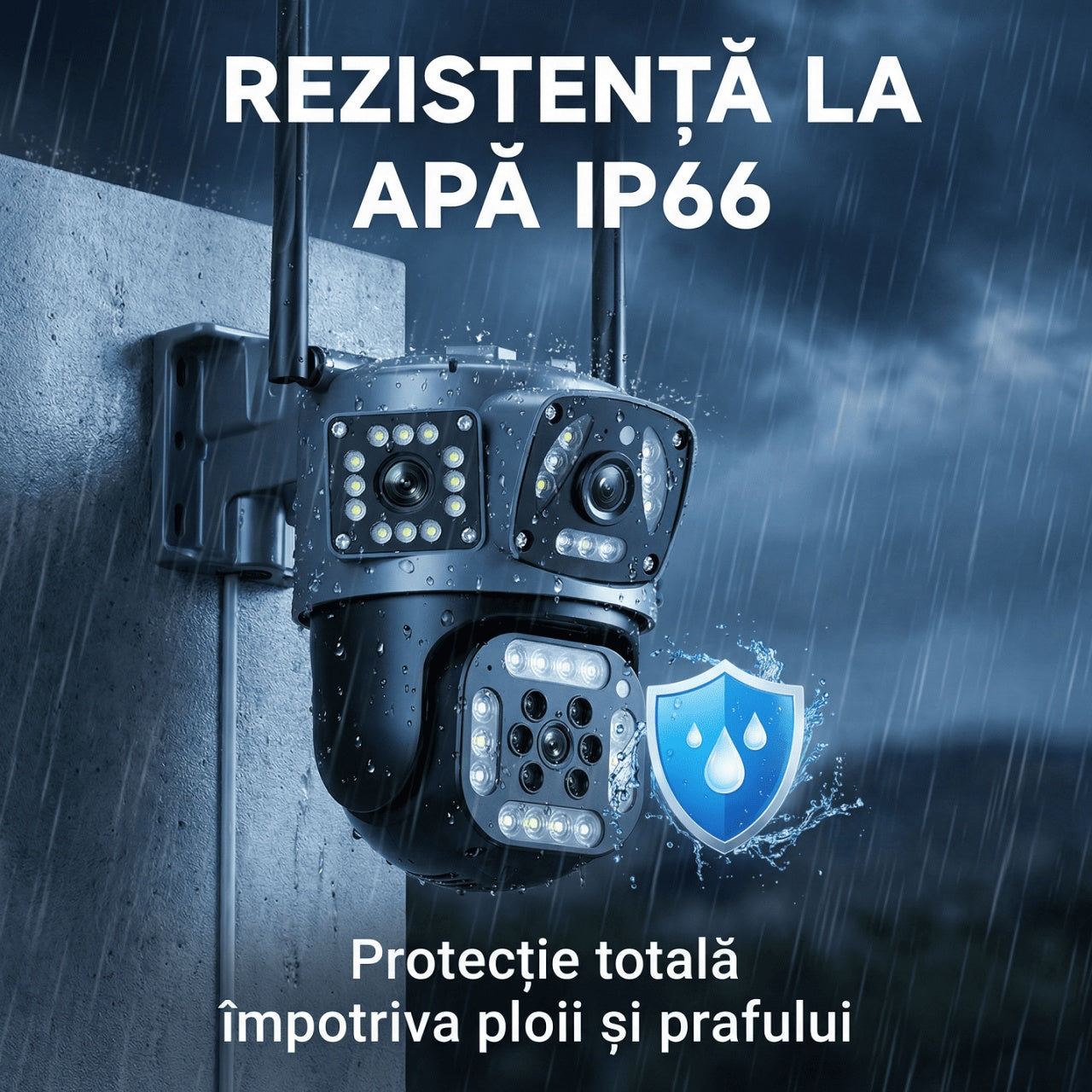 Camera Supraveghere WiFi Tripla cu 2 Alarme, PTZ Ultra HD – IP66, Vedere Nocturnă Imagine secundară a produsului
