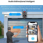 Camera Supraveghere WiFi Tripla cu 2 Alarme, PTZ Ultra HD – IP66, Vedere Nocturnă