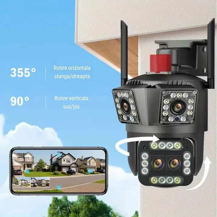 Camera de supraveghere tripla WIFI, ultra  HD 5X zoom, rotire, leduri
