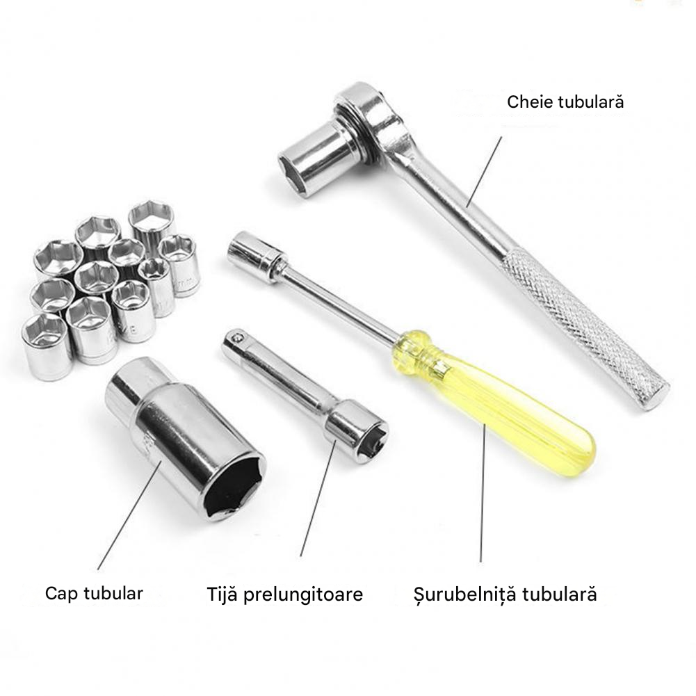 Trusă Chei Tubulare 40 Piese – Metric & SAE, Clichet 1/4" și 3/8"