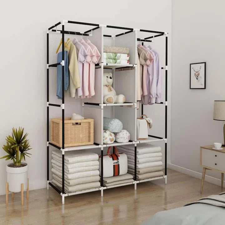 Dulap Textil Portabil – 3 Compartimente, 6 Rafturi și Bare de Agățat Imagine secundară a produsului