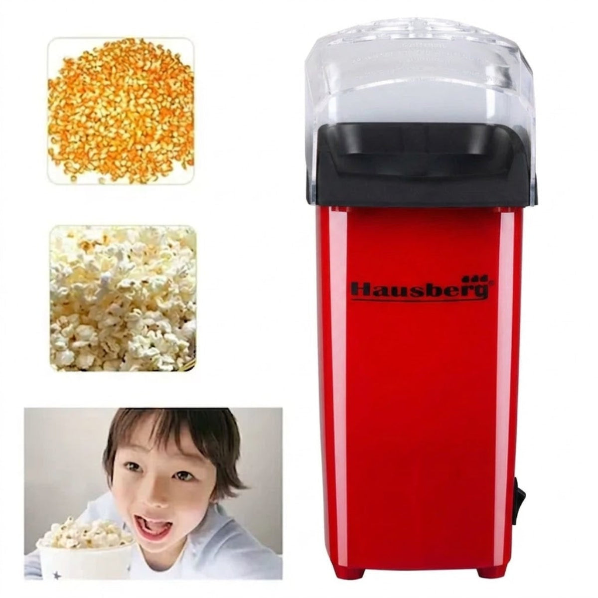 Aparat Popcorn, Hausberg HB910RS 1000 w, jet aer cald, premium, rosu Imagine principală a produsului