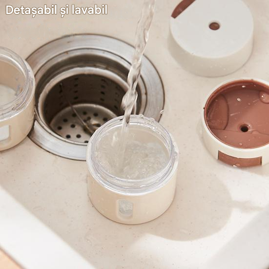 Set 6 Recipiente Condimente cu Suport Magnetic Inox – Organizator Bucătărie