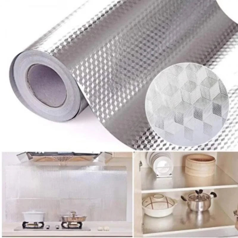 Folie autocolanta tip aluminiu argintie, pentru mobilier si bucatarie 60x300cm