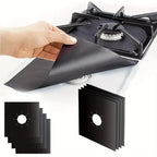 Set 4 folii de protectie pentru aragaz, teflon reutilizabil si lavabil, 27x27 cm, negru