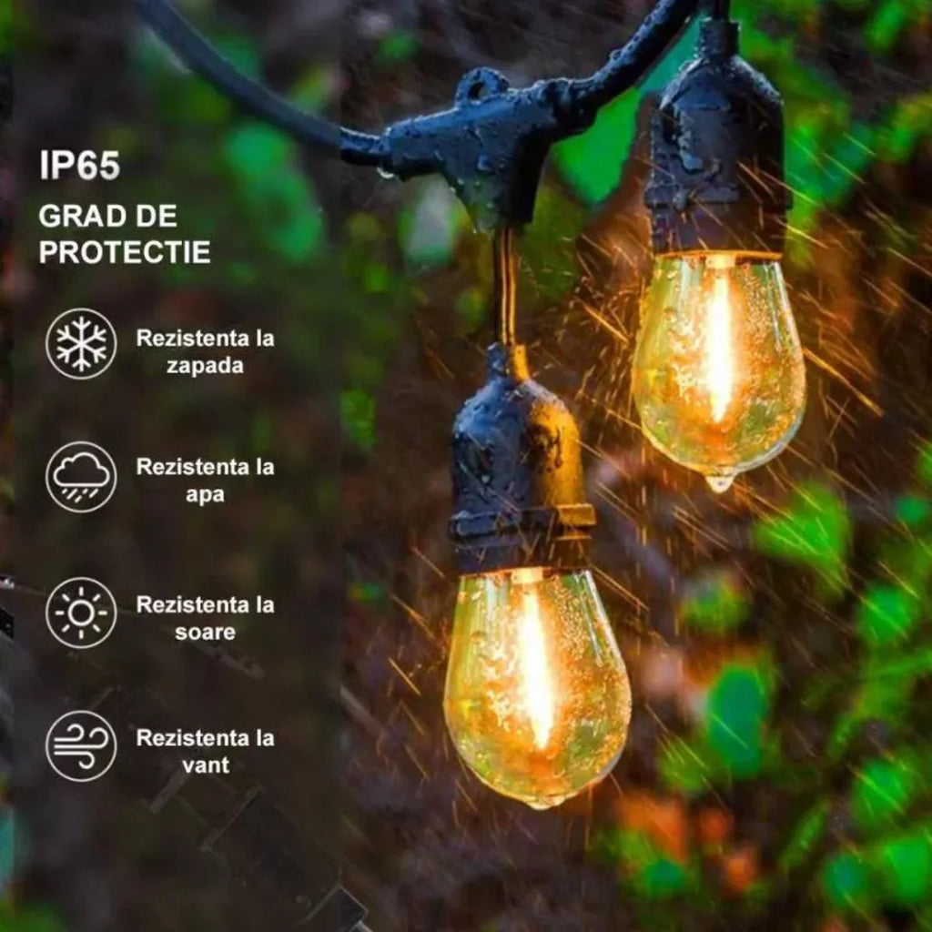 Ghirlanda Luminoasa cu Pendule 10m – Becuri LED, IP65, Incarcare Solara & USB