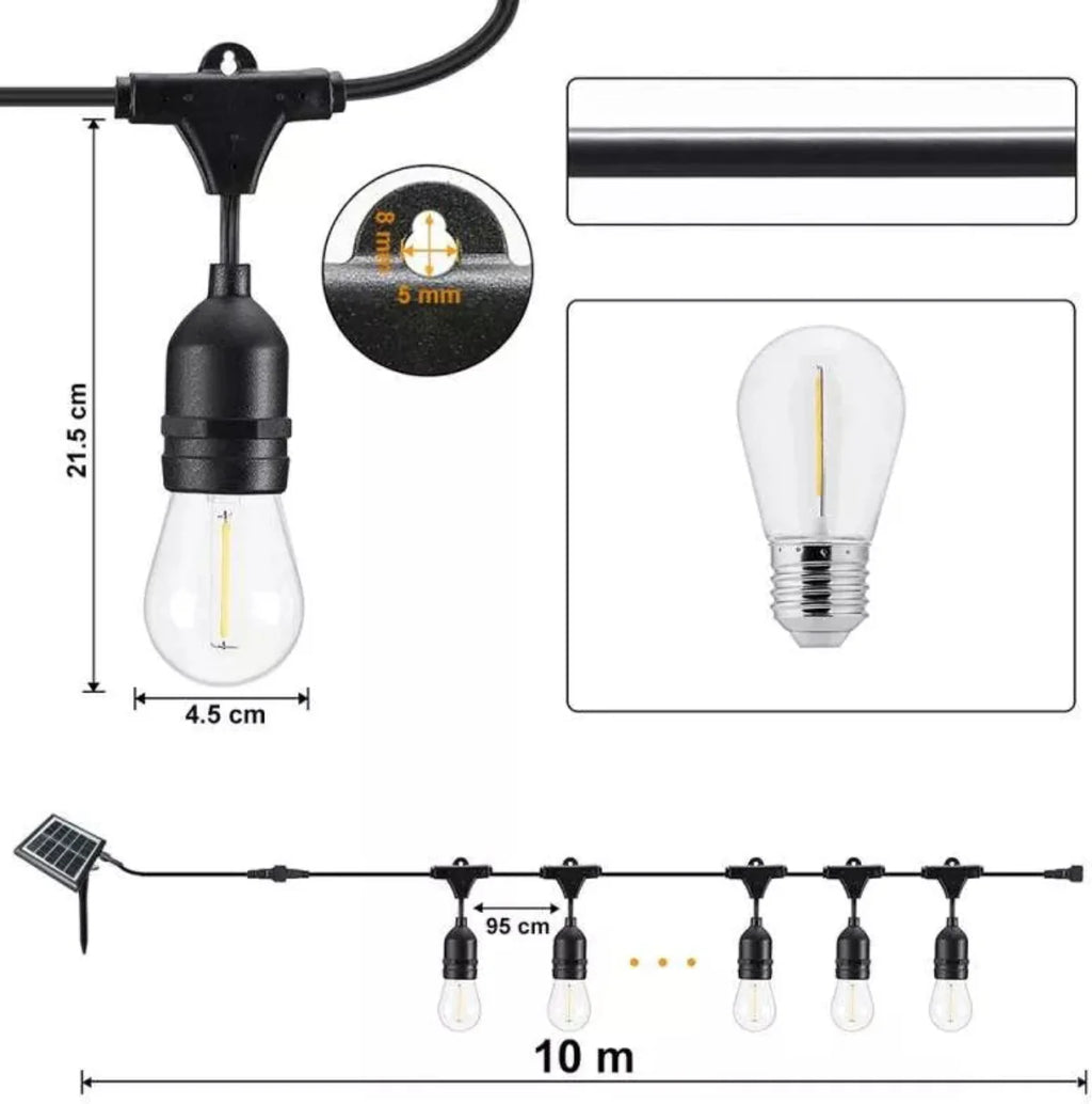 Ghirlanda Luminoasa cu Pendule 10m – Becuri LED, IP65, Incarcare Solara & USB