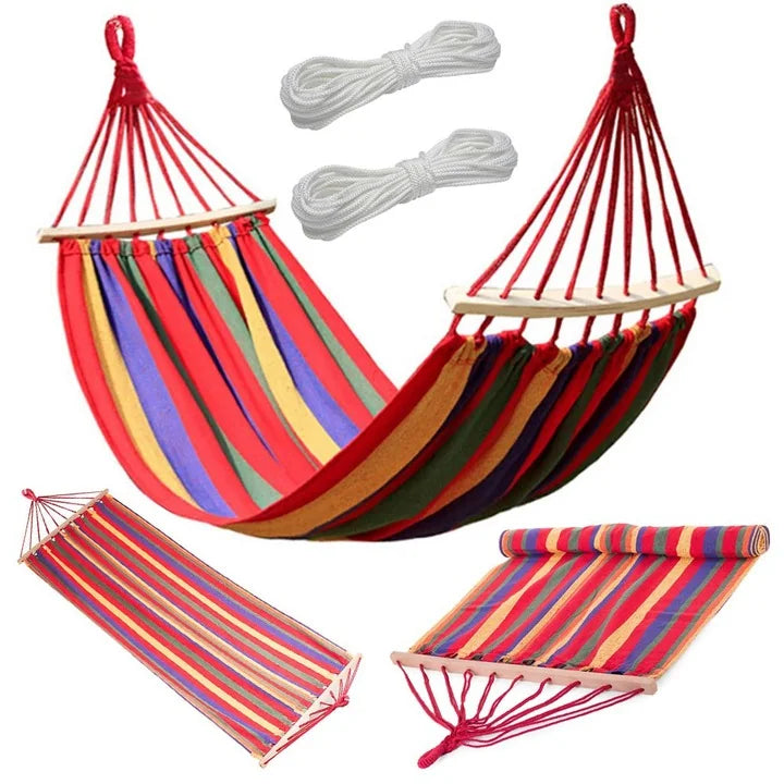 Hamac din Bumbac cu Întinzător din Lemn 200x80 cm – Capacitate 100 kg Imagine secundară a produsului