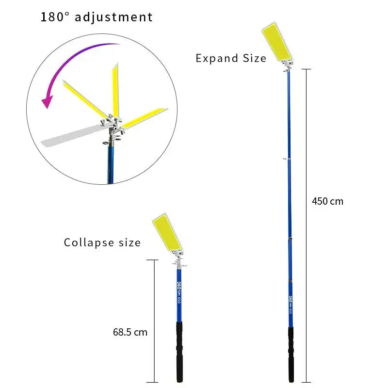 Kit Nocturna eLIVE FR-04, Proiector Camping LED 47W 4558lm, Waterproof, Brat Telescopic Ajustabil 4,5m, 3 Adaptoare 220V-AUTO-Cleme Crocodil Baterie, Telecomanda, Geanta Transport