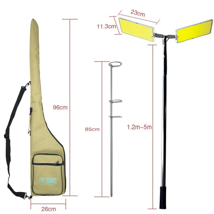 Kit Nocturna eLIVE FR-12, Proiector Camping LED 94W 9116lm, Waterproof, Brat Telescopic Ajutabil 5m, 3 Adaptoare 220V-AUTO-Cleme Crocodil Baterie, Telecomanda, Geanta Transport