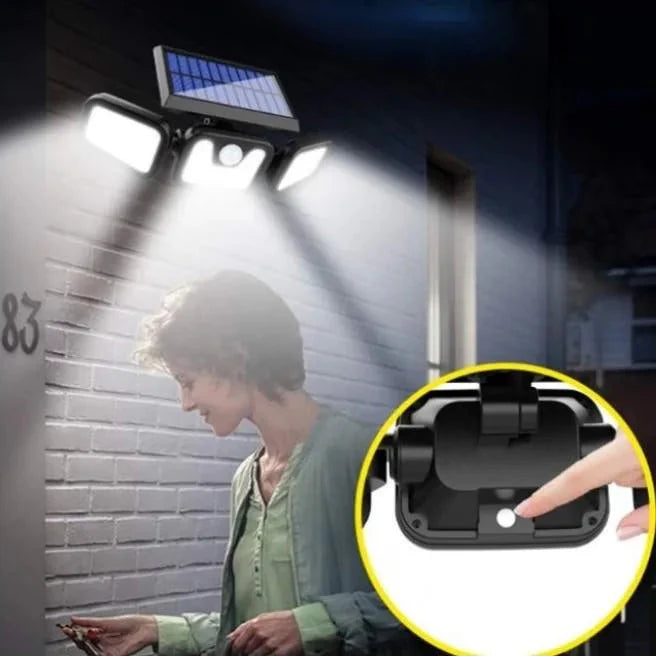 Lampa solara 74 leduri, montare pe perete, incarcare solara, senzor miscare