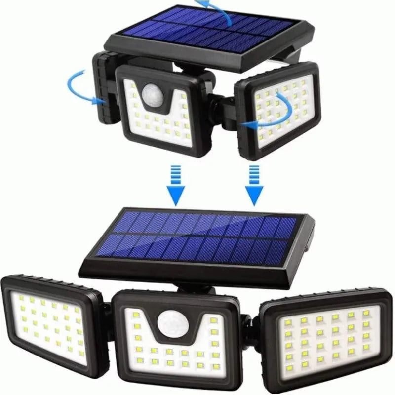 Lampa solara 74 leduri, montare pe perete, incarcare solara, senzor miscare