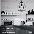 Cuptor Electric cu Ventilator HAUSBERG HB-8015, 1800 W, Geam dublu, 48L, Lumina interioara, Timer, 5 Programe gatire, Termostat reglabil 250 grade, Inox/Negru
