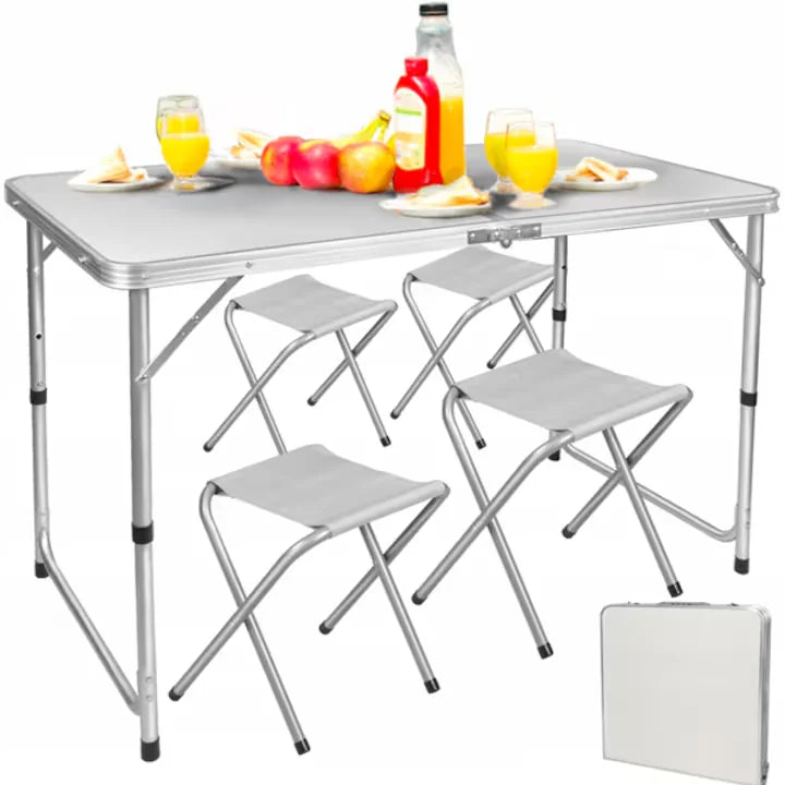Set Masă Pliabilă 120×60 cm + 4 Scaune Pliabile – Înălțime Reglabilă 55–70 cm, Portabil tip Valiză 60×60×6,5 cm Imagine secundară a produsului