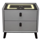 Noptiera smart multifunctionala, 2 sertare, iluminare LED tactil, 3 culori, incarcare wireless USB, difuzor bluetooth dim 50x40x46, CU AMPRENTA