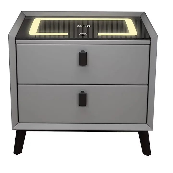 Noptiera smart multifunctionala, 2 sertare, iluminare LED tactil, 3 culori, incarcare wireless USB, difuzor bluetooth dim 50x40x46, CU AMPRENTA Imagine principală a produsului