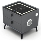 Noptiera smart multifunctionala, 2 sertare, iluminare LED tactil, 3 culori, incarcare wireless USB, difuzor bluetooth dim 50x40x46, CU AMPRENTA
