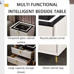 Noptiera smart multifunctionala, cu 3 sertare, iluminare LED tactil, 3 culori, incarcare wirelessUSB, difuzor bluetooth si AMPRENTA dim 50x40x59