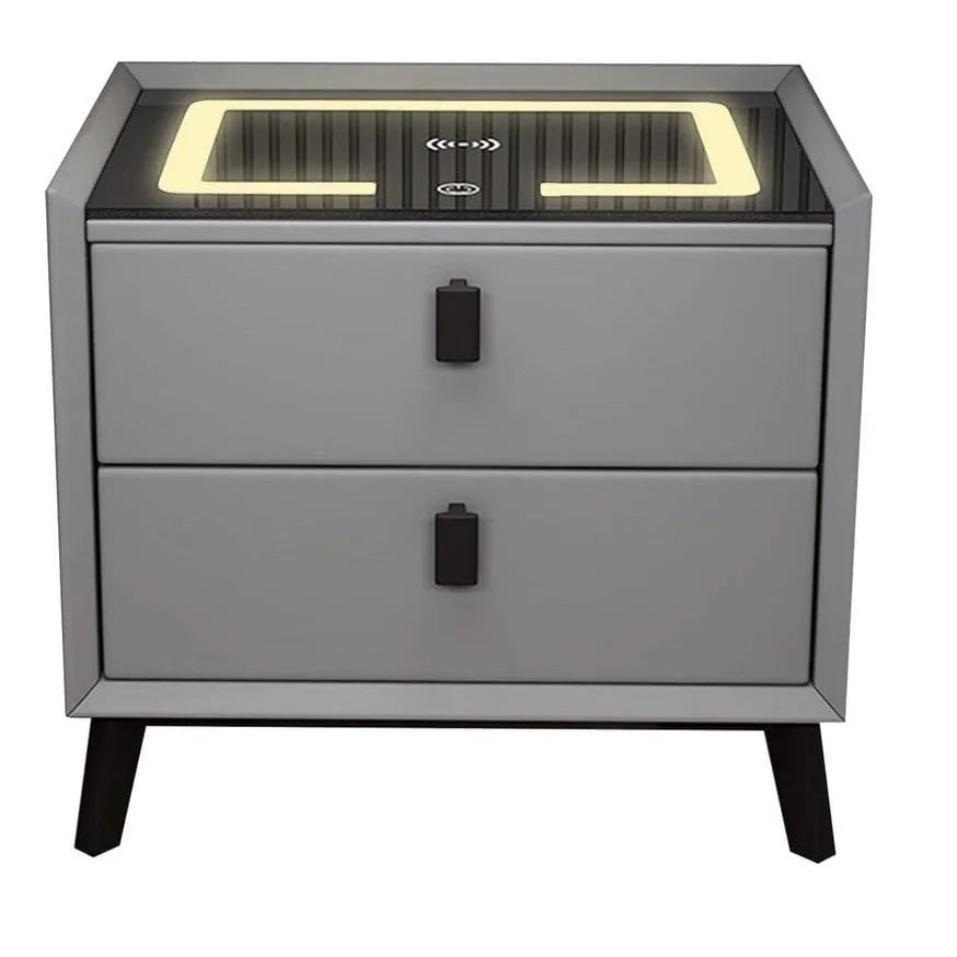 Noptiera smart multifunctionala, 2 sertare, iluminare LED tactil, 3 culori, incarcare wireless USB, difuzor bluetooth dim 50x40x46, CU AMPRENTA