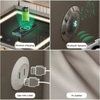 Noptiera smart multifunctionala, 2 sertare, iluminare LED tactil, 3 culori, incarcare wireless USB, difuzor bluetooth dim 50x40x46, CU AMPRENTA