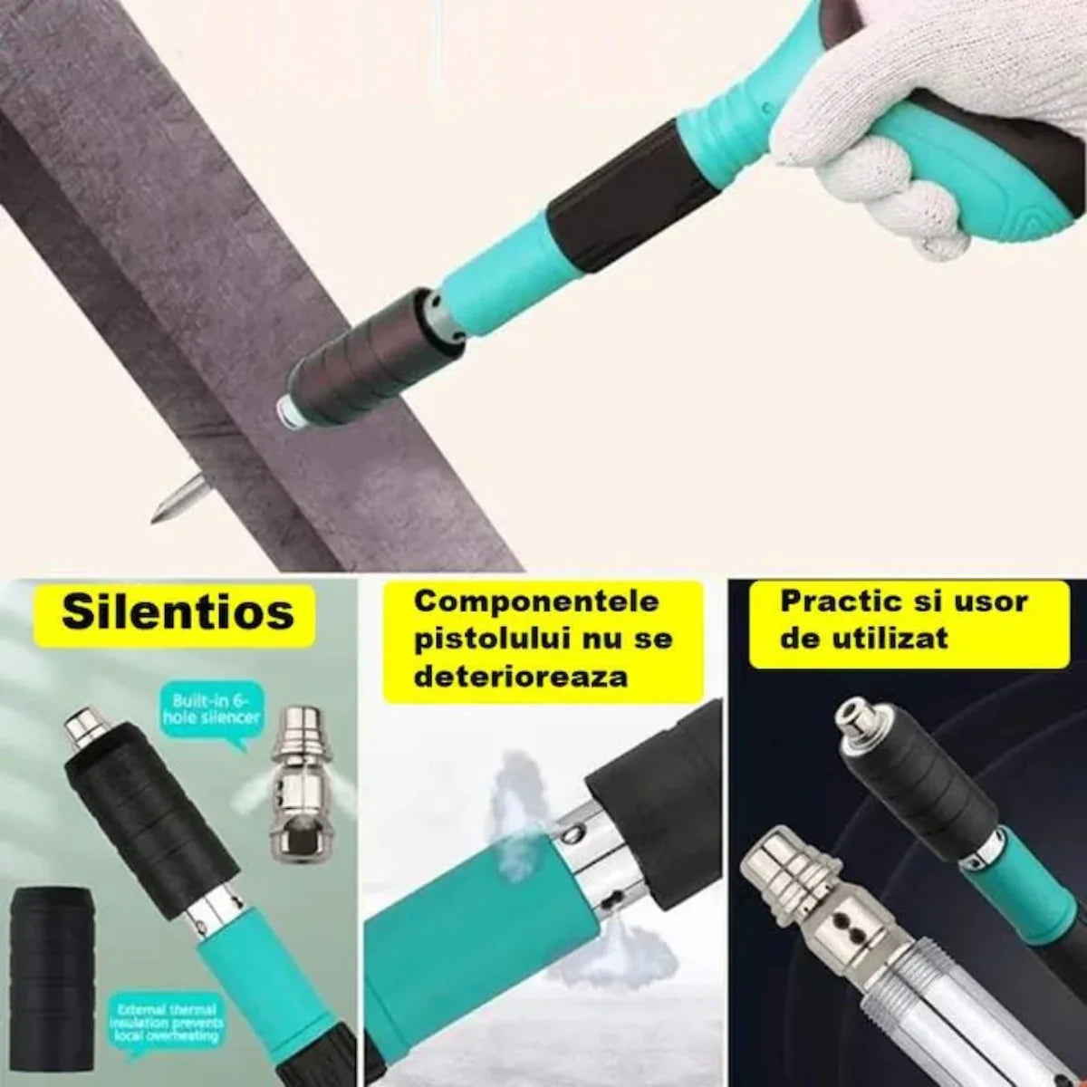 it Pistol Manual SIKS Pentru Fixarea Cuielor Pe Perete / Nituri, Lungime 30 cm, Calibru 7.3 cm, Pneumatic, Accesorii, Ochelari De Protectie, Cutie Transport, Albastru