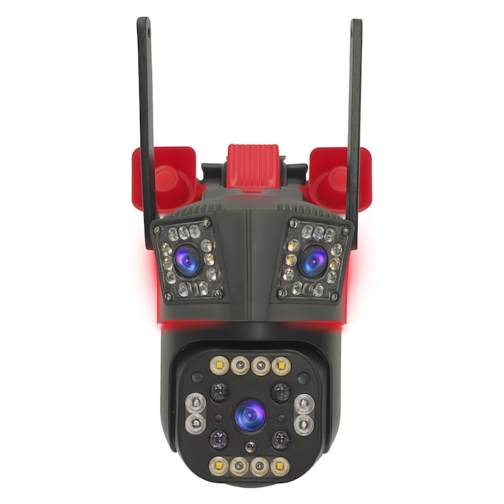 Cameră Supraveghere Triplă WiFi/4G, 4K Ultra HD, PTZ 355°, Zoom 5X, Night Vision Color, Alarmă – Smart Universal