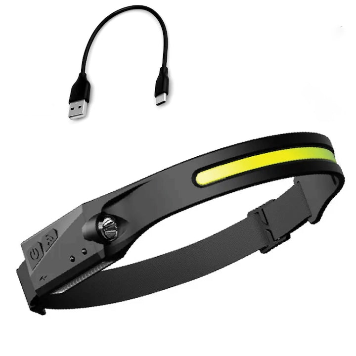Lanternă de Cap LED cu Senzor, 5 Moduri, Reîncărcabilă USB-C – Rezistentă la Apă IPX4 Imagine principală a produsului