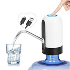 Dispozitiv electric reincarcabil de pompare apa, HAUSBERG HB-2605, din otel inoxidabil si plastic, pentru sticle PET de 10l, buton on/off, baterie incorporata, USB, alb/negru