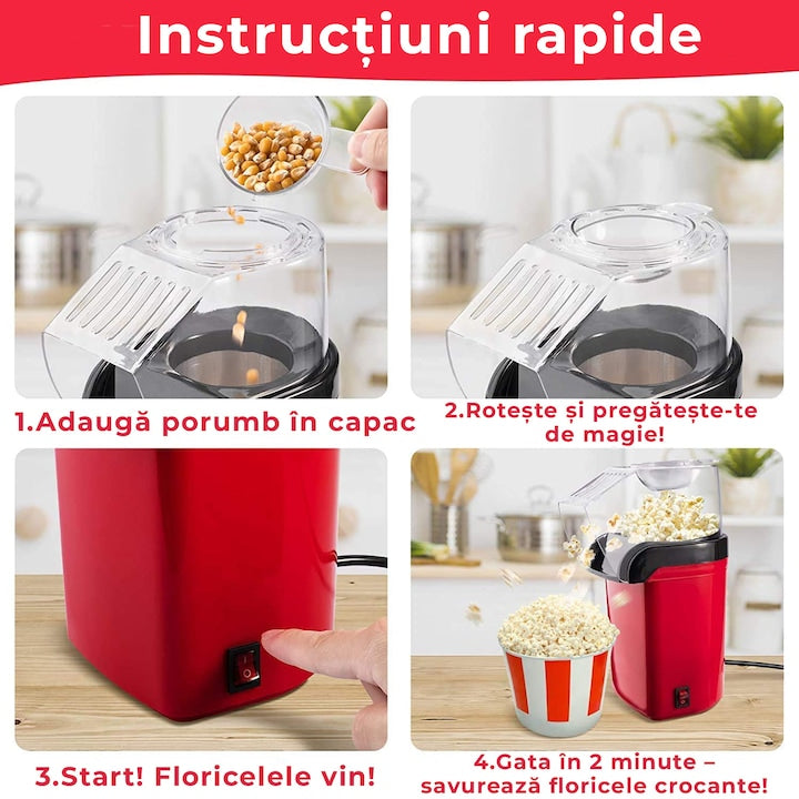 Aparat Floricele Aer Cald 1200W – Popcorn Fără Ulei, Gata în 2 Minute