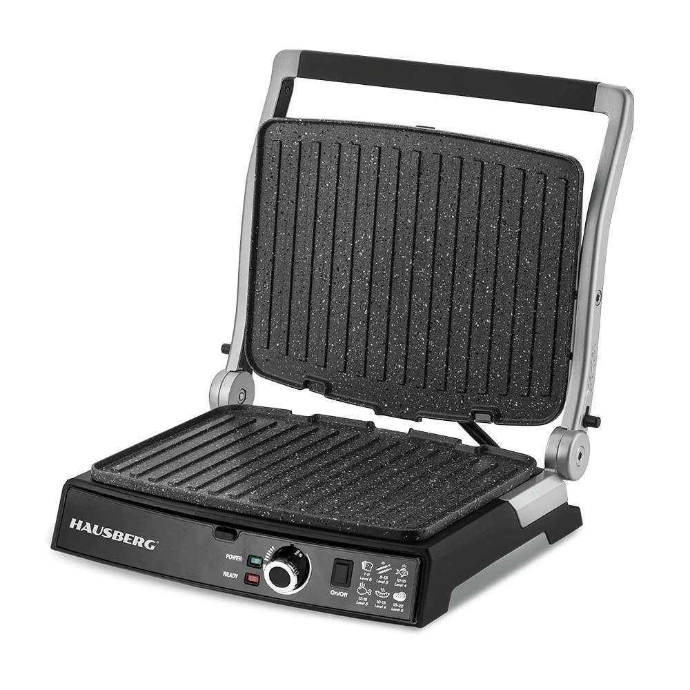 Grill electric Hausberg HB633GO, 2000-2200 W, placi antiaderente, suprafata de gatire 30x24.5 cm, termostat, Rose Gold Imagine secundară a produsului