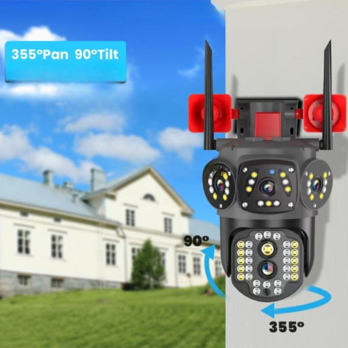Cameră Supraveghere Exterior 4K Triplu Obiectiv – WiFi/4G, Viziune Nocturnă Color, IP66