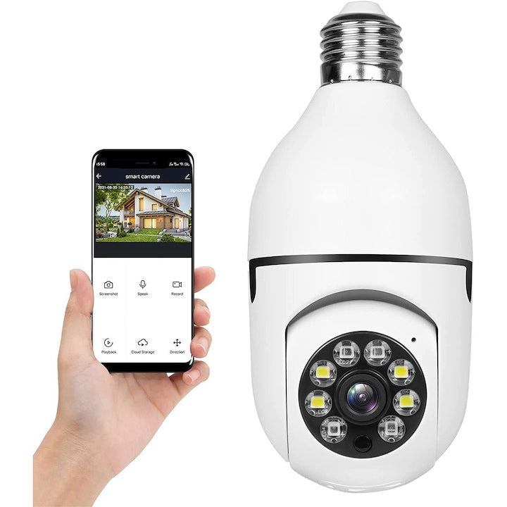 Cameră Supraveghere WiFi 360° Tip Bec E27 – 1080P, Vedere Nocturnă, Senzor Mișcare Imagine principală a produsului