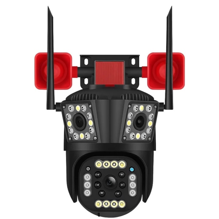 Cameră Supraveghere Triplă WiFi/4G, 4K Ultra HD, PTZ 355°, Zoom 5X, Night Vision Color, Alarmă – Smart Universal