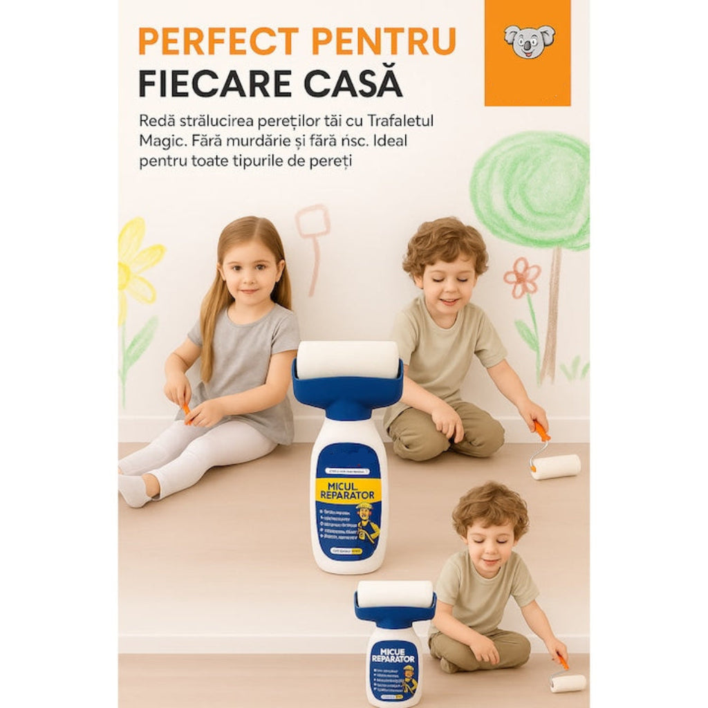 Kit Reparare Perete – Trafalet Magic Micul Reparator cu Rolă și Vopsea Lavabilă 500g