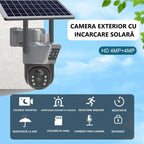 Cameră Supraveghere Solară 4G Dual Lens 4K 8MP – Baterie 12000mAh, Zoom 10x, Vedere Nocturnă