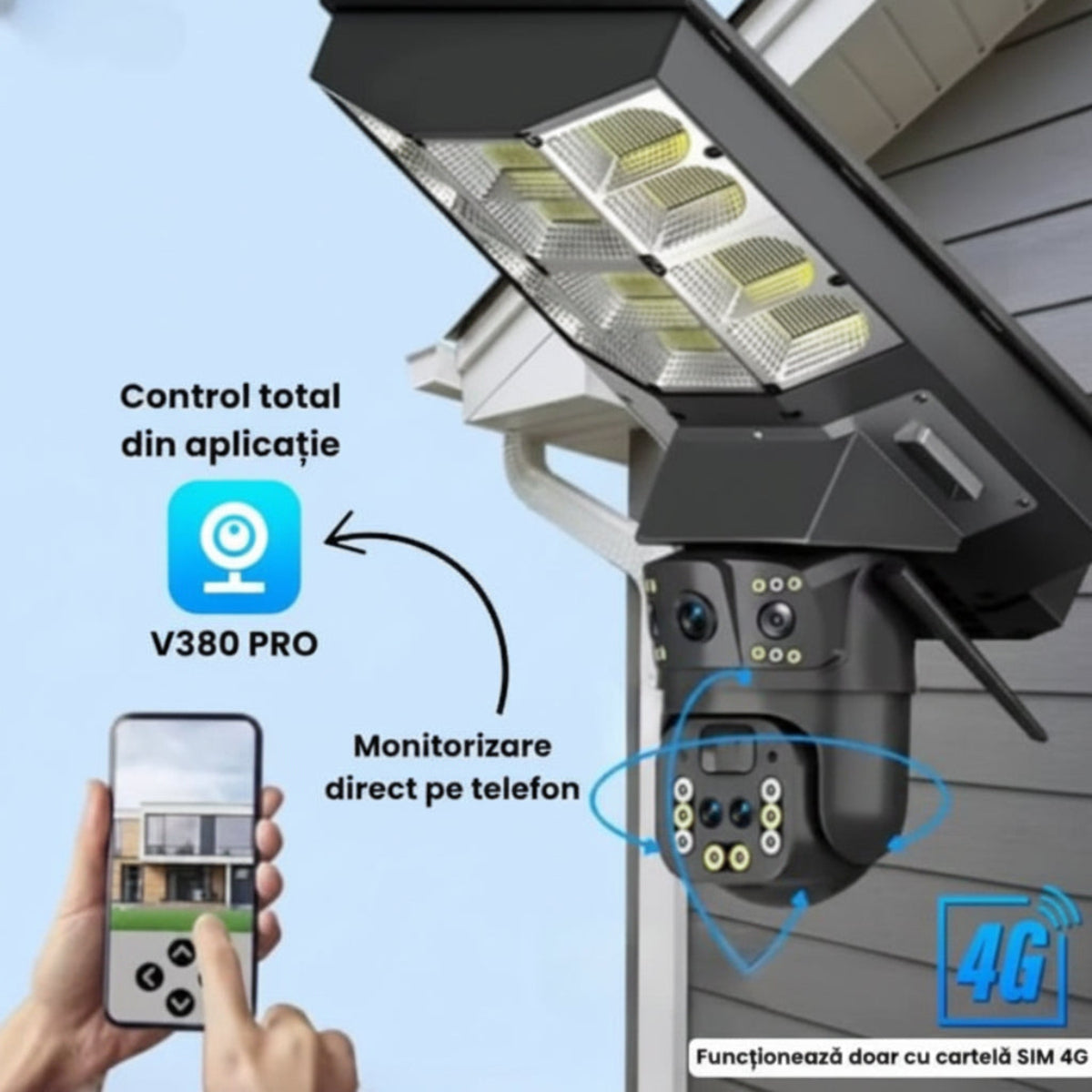 Cameră Supraveghere Solară 4G SIM 4MP | PTZ 355°, Panou Solar 24W, Baterie 18000mAh