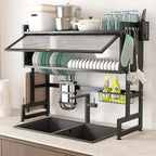 Scurgator organizator vase otel inoxidabil, 75 cm lungime, design spatios, practic, uscarea rapida si eficienta a vaselor, rezistent la rugina, coroziune, negru