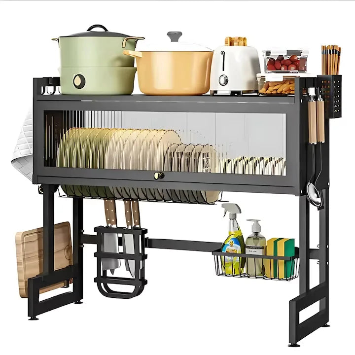 Scurgator organizator vase otel inoxidabil, 75 cm lungime, design spatios, practic, uscarea rapida si eficienta a vaselor, rezistent la rugina, coroziune, negru Imagine principală a produsului