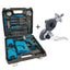 Set Bormaşină cu Acumulator, 2 Baterii, 30 Accesorii (Burghie, Biți, Chei) + Adaptor Burghiu Tăiere Panouri Tablă