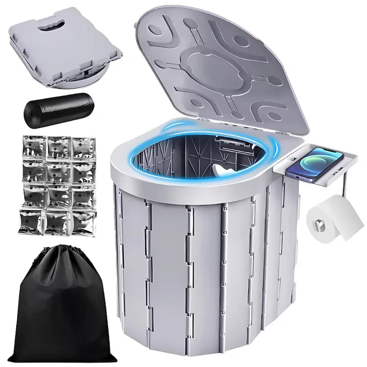 Toaleta Portabila Pliabila, Pentru Camping, Rulota, Cabana, Material ABS+PU, Compact si Usor, Gri Imagine principală a produsului