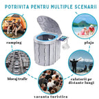Toaleta Portabila Pliabila, Pentru Camping, Rulota, Cabana, Material ABS+PU, Compact si Usor, Gri