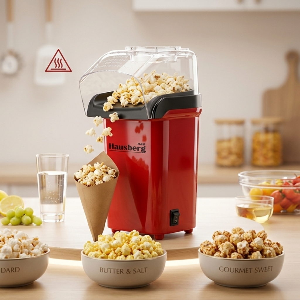 Aparat Popcorn, Hausberg HB910RS 1000 w, jet aer cald, premium, rosu