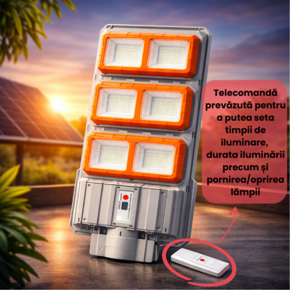 Lampă Solară Stradală Tehnologie COB LED 3000W – Senzor, Telecomandă, IP66