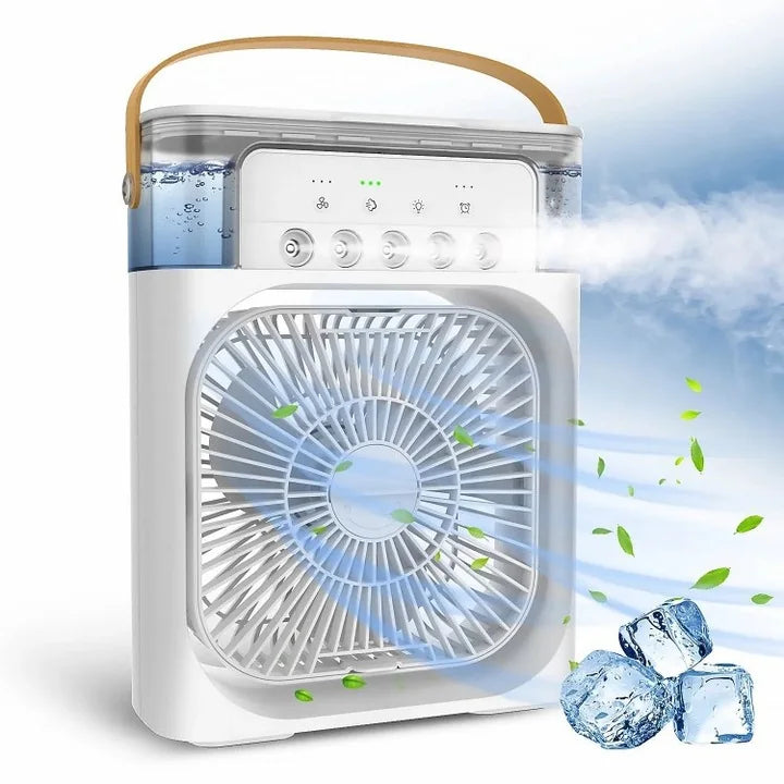 Ventilator cu umidificator, 5 setari de pulverizare, lumini LED cu 7 culori, culoare alb Imagine principală a produsului