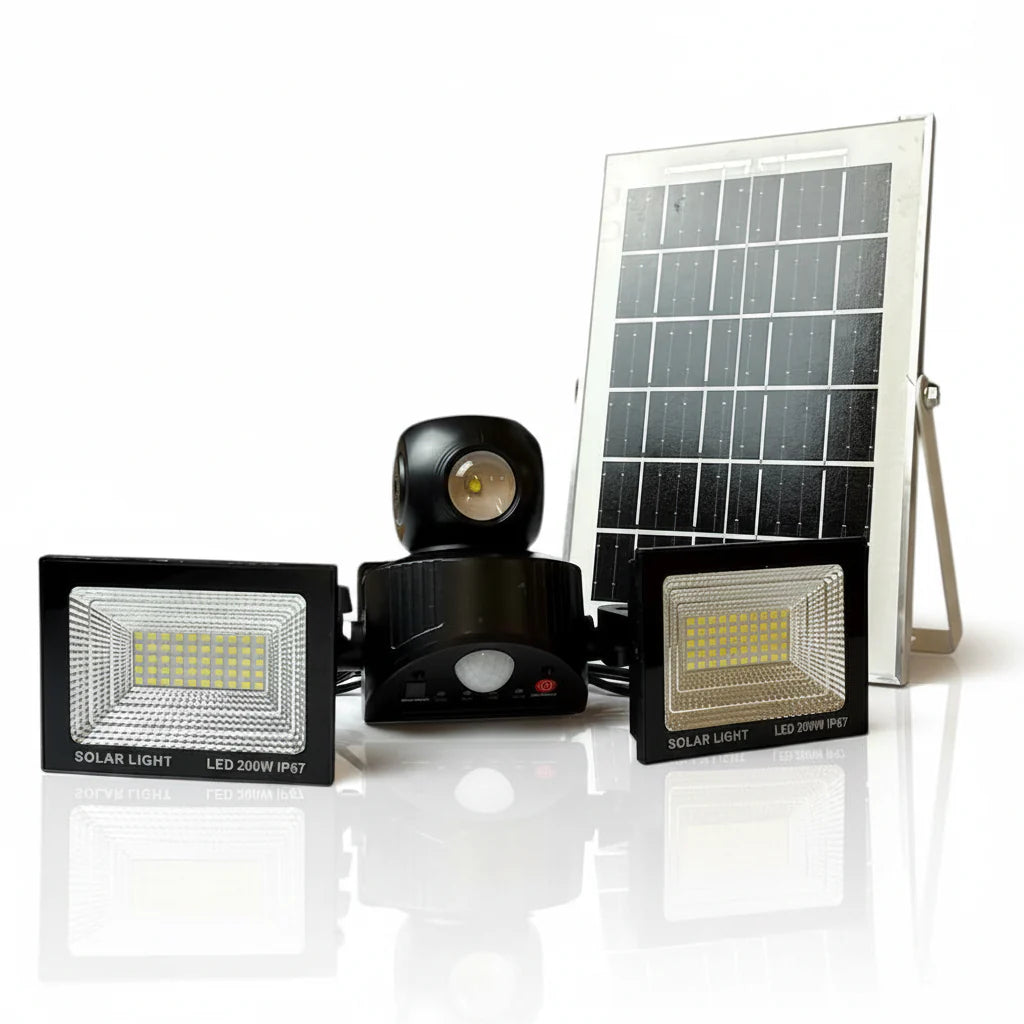 XG-T50 Proiector solar LED dublu impermeabil 200W cu senzor de miscare si telecomanda, IP67